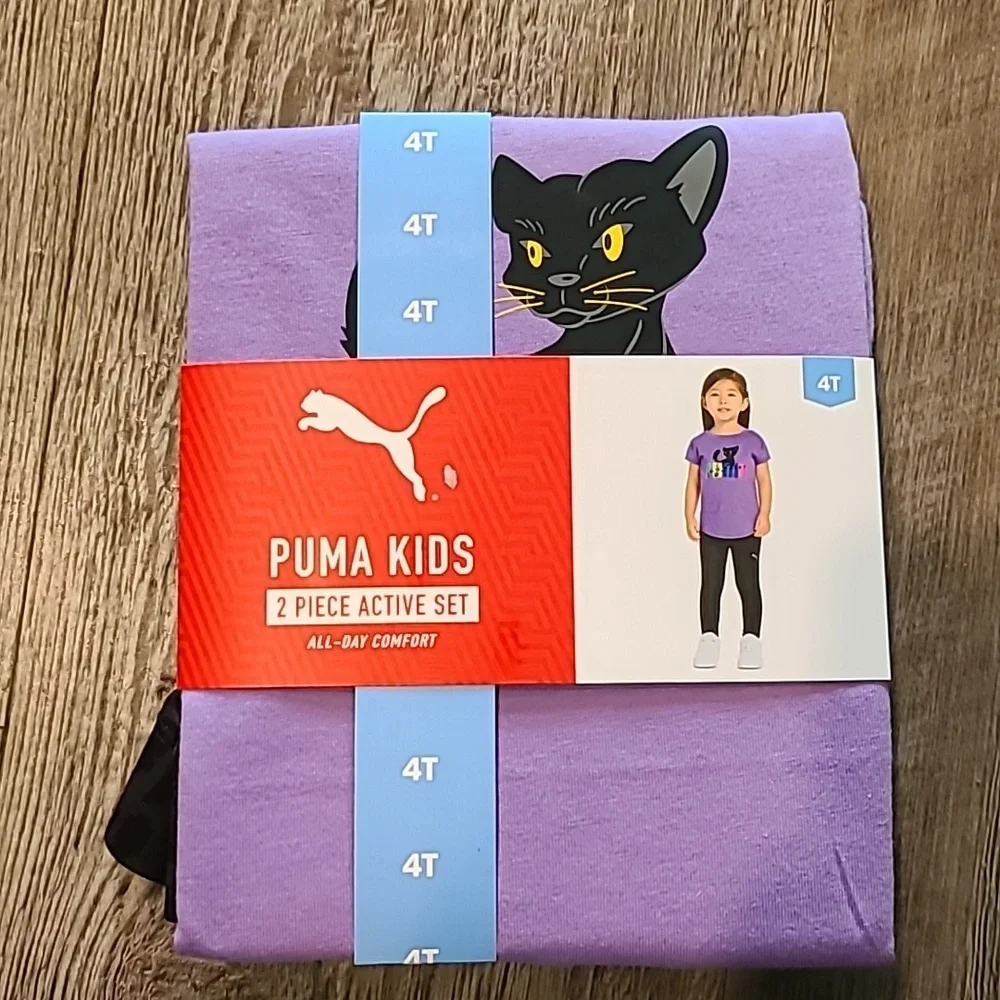 Purple Cat Graphic T-Shirt and Black Leggings Set - Picture 4 of 6